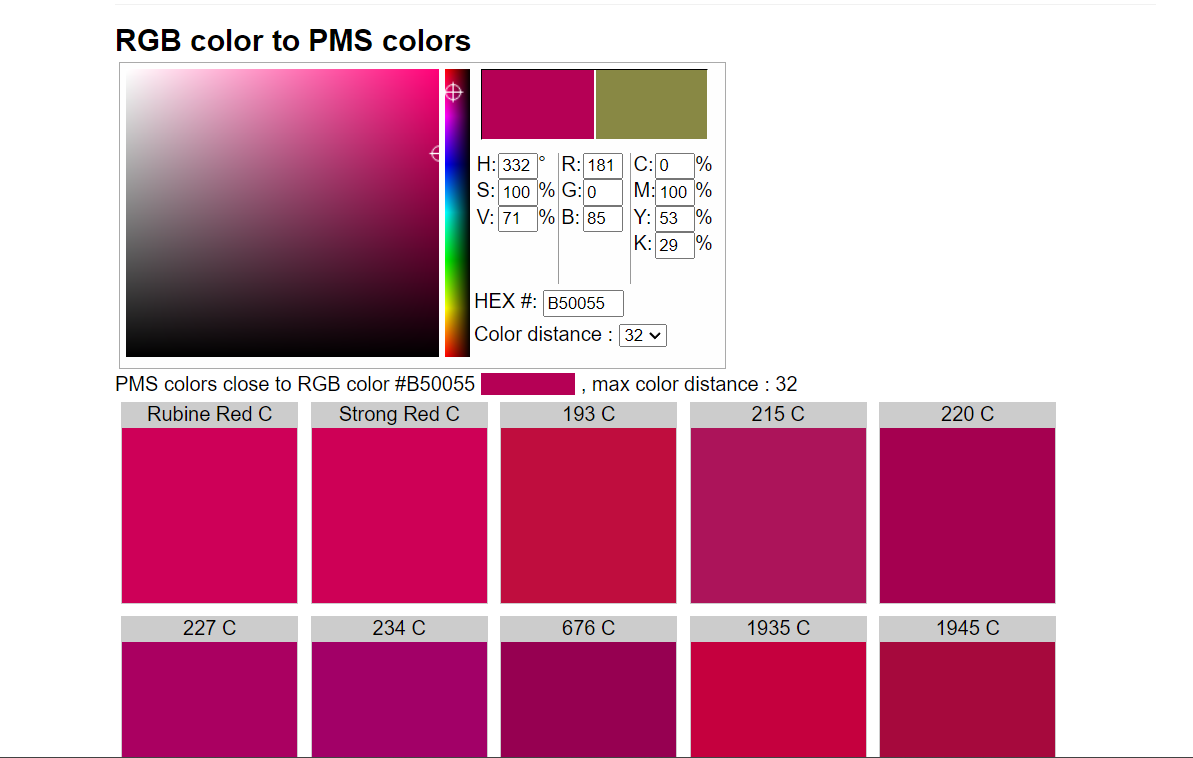 RGB Color to PMS Colors