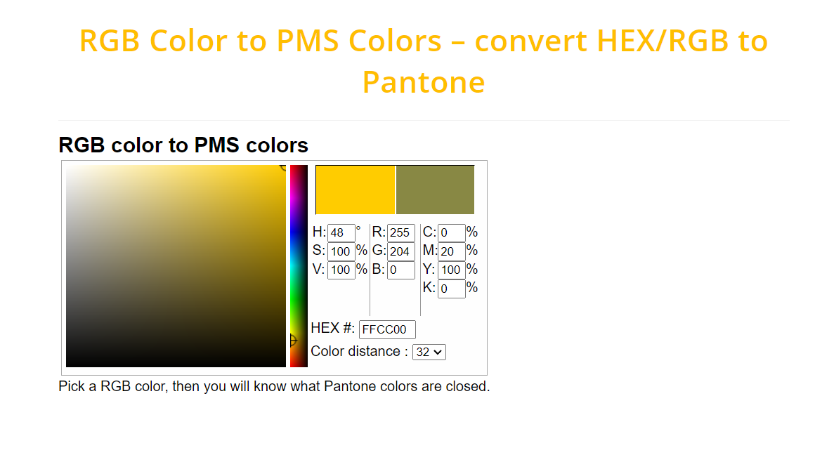 RGB Color to PMS Colors